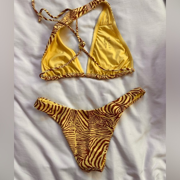 MESHKI YELLOW ZEBRA BIKINI HALTER TOP & BOTTOM - Picture 3 of 6
